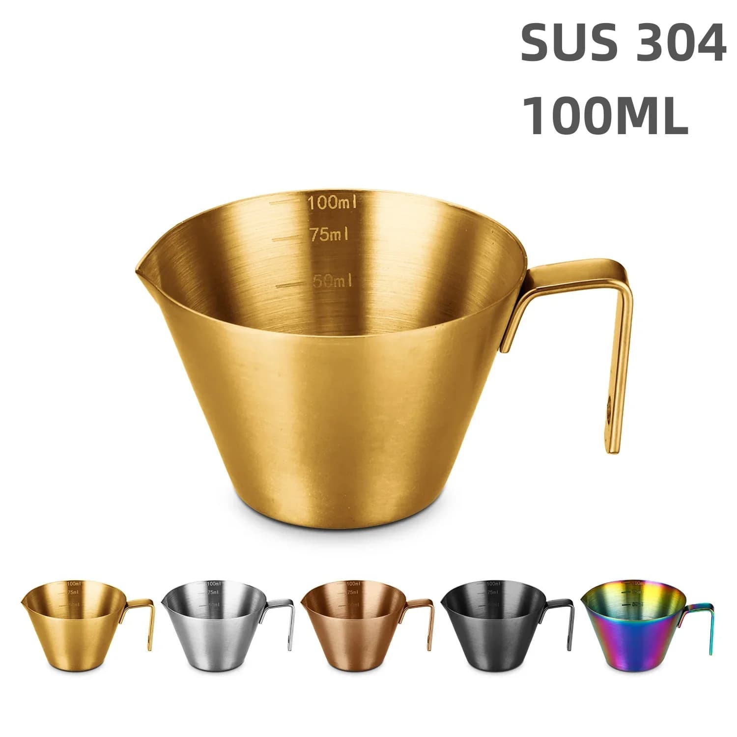 Vaso de extracción de café de acero inoxidable 304 con escala, pequeño vaso medidor para leche, cuchara, taza medidora para espresso, utensilio de cocina