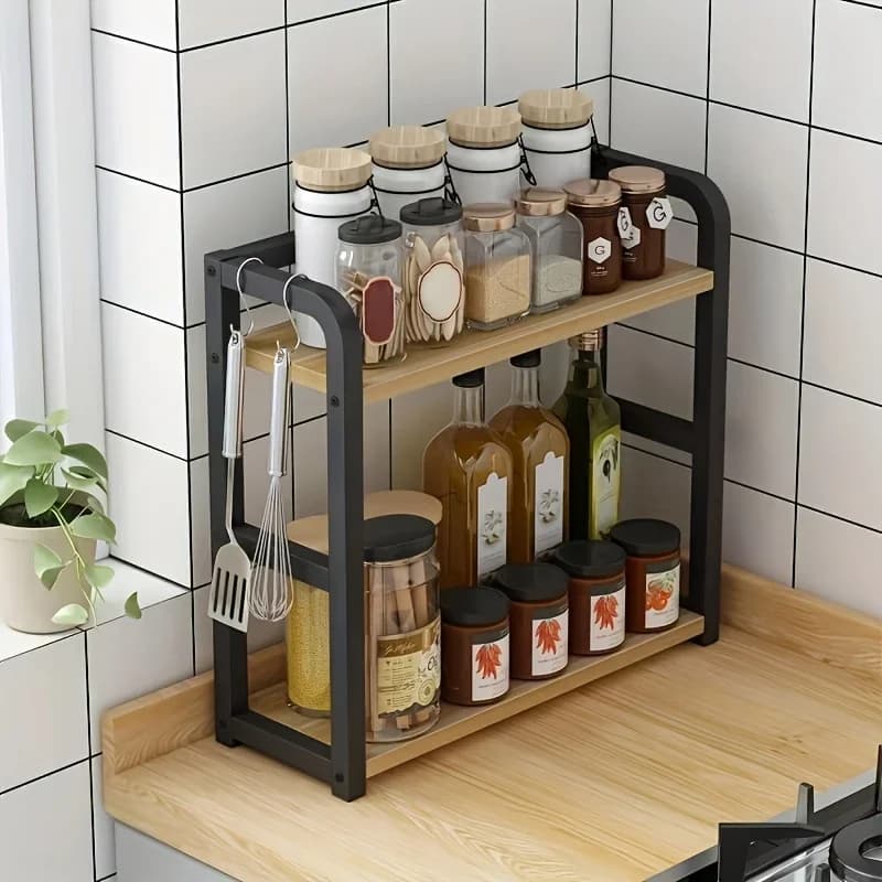 Estante de encimera metálico de 2 niveles, 1 pieza - organizador que ahorra espacio para café, tazas y condimentos, estante de cocina resistente al óxido