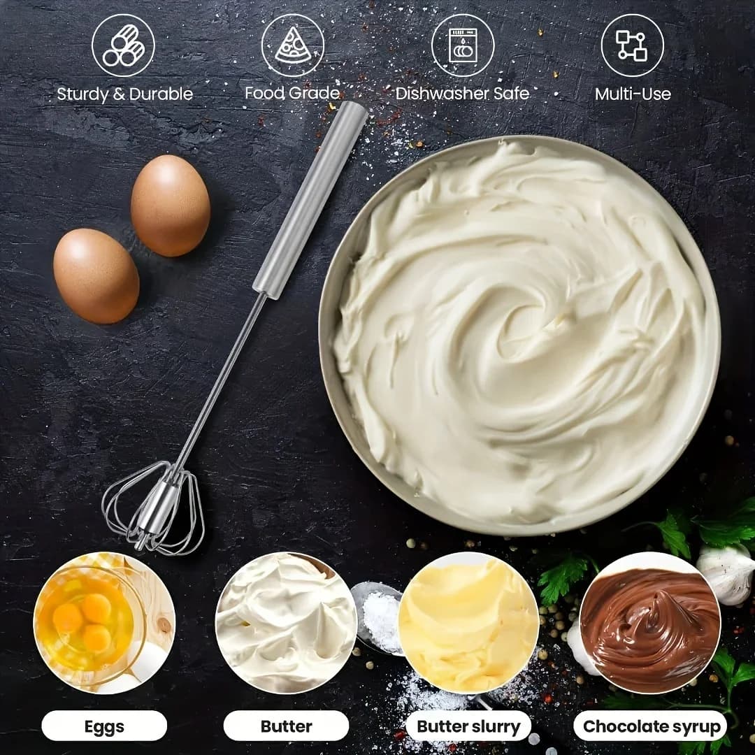 Batidor de huevos de acero inoxidable, mezclador semiautomático duradero para mezclar nata y huevo sin esfuerzo, remover y batir para cocina y repostería