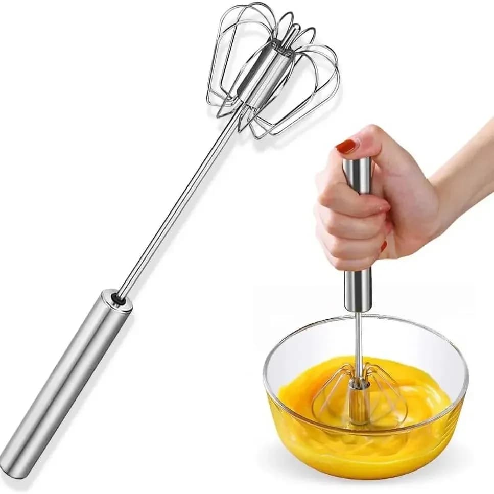 Batidor de huevos de acero inoxidable, duradero, semiautomático, para mezclar, batir y emulsionar huevos y crema sin esfuerzo, para cocina y repostería