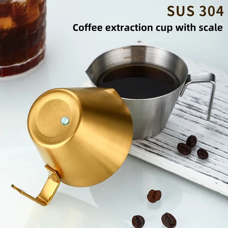 Vaso de extracción de café de acero inoxidable 304 con escala, pequeño vaso medidor para leche, cuchara, taza medidora para espresso, utensilio de cocina