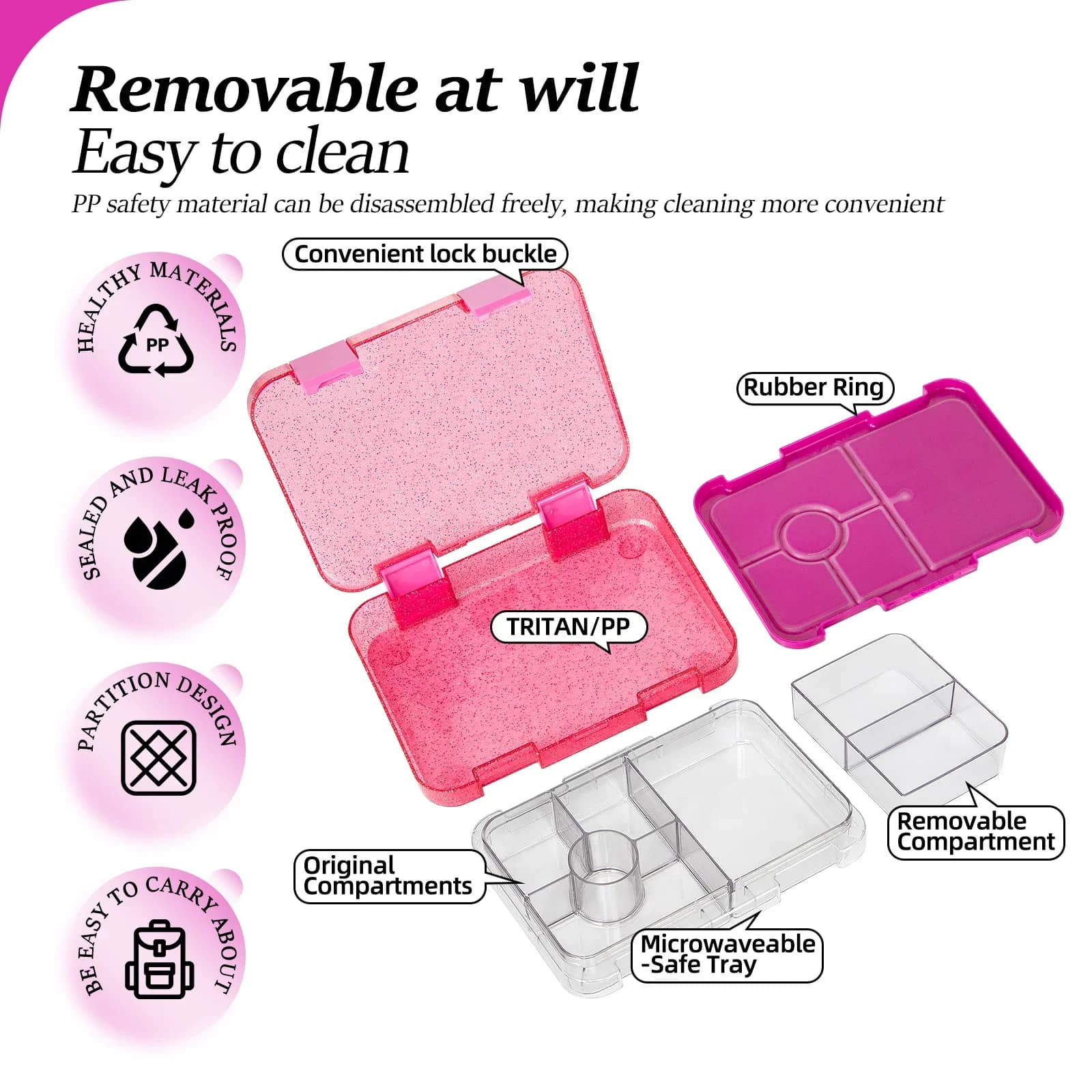 Caja bento portátil sellada para estudiantes, apta para microondas, para escuela y oficina, con tenedores y cucharas