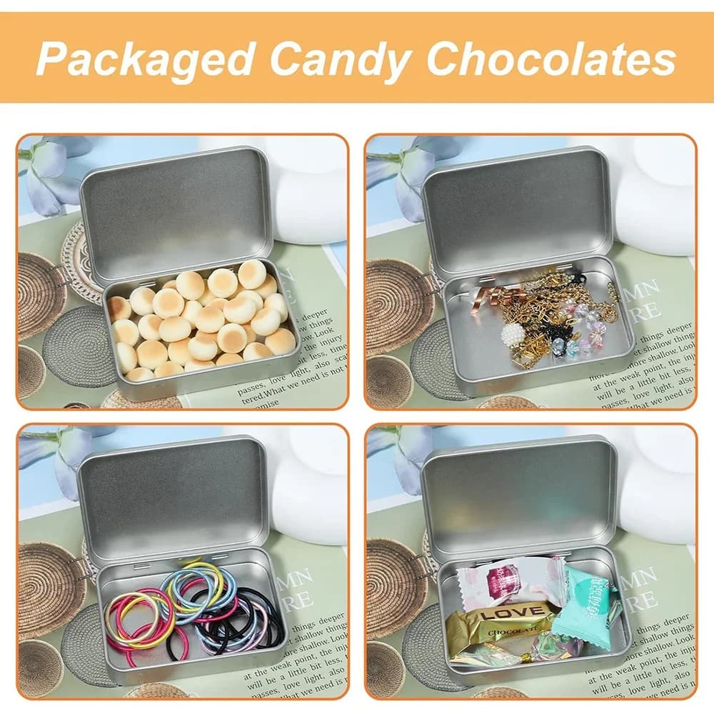 6Pcs Caja de lata metálica con bisagra, mini contenedor portátil de almacenamiento con tapa para el hogar, dulces y organización de manualidades