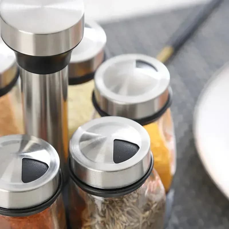 NUEVO juego de tarro de vidrio para una botella y estante para especias, botellas de vidrio para condimentos, azúcar, pimienta, saleros, soporte para cocina