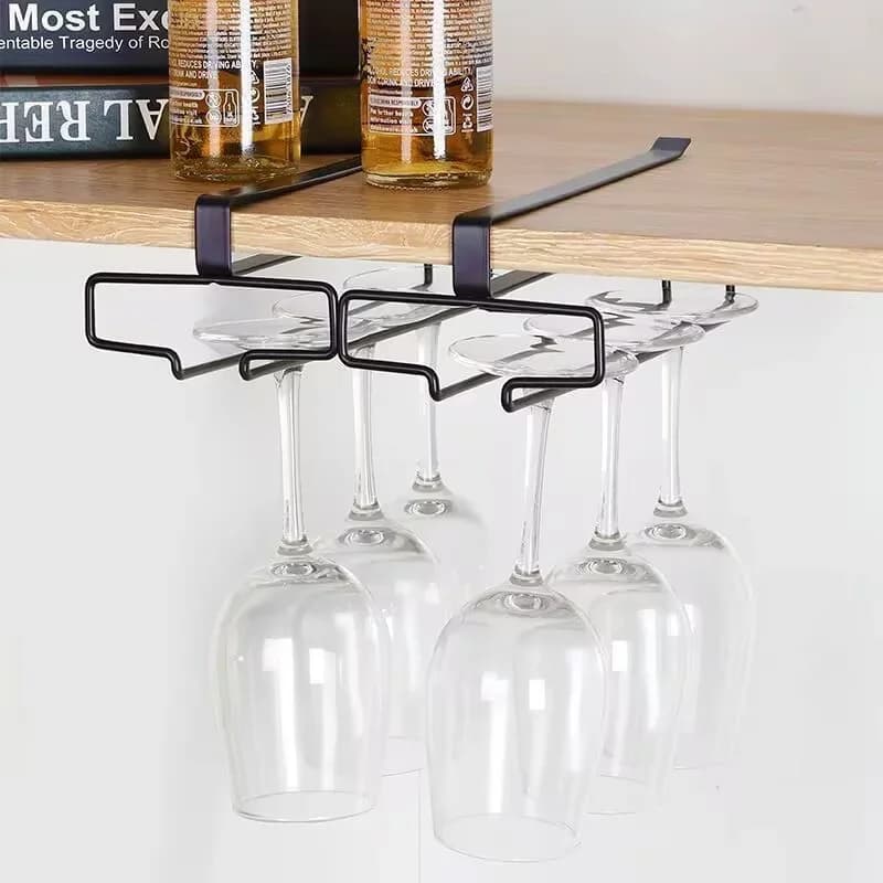 Estante colgante para almacenamiento de copas de vino tinto, soporte doméstico para copas de pie alto sin perforar, escurridor invertido