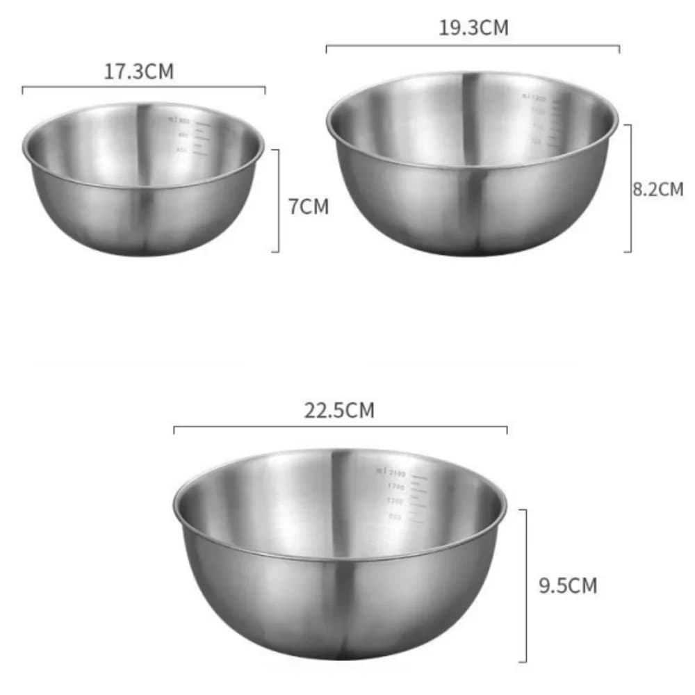 Juego de 1 a 3 cuencos de acero inoxidable con escala para cocinar, hornear y guardar alimentos; cuencos mezcladores de gran capacidad para el hogar y la cocina