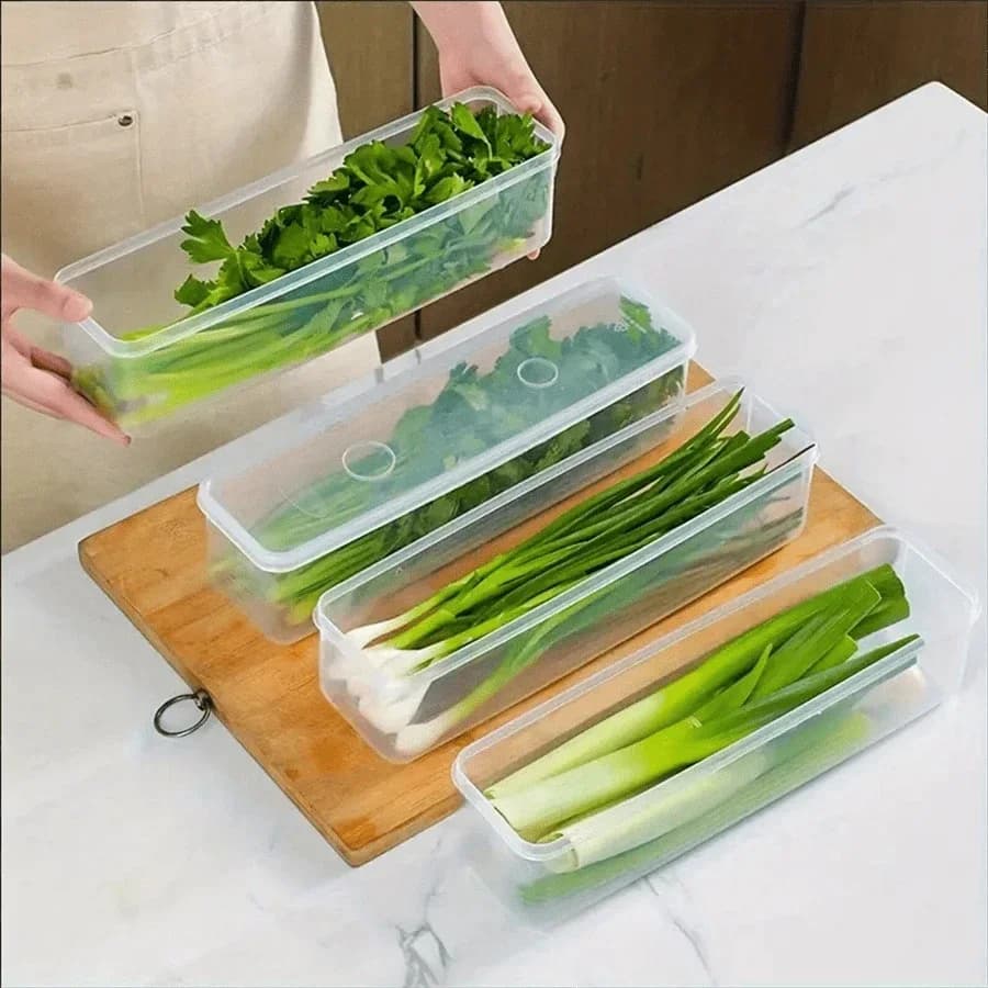1/2/4Pcs Cajas de almacenamiento para refrigerador con tapa Caja de conservación fresca de plástico para cocina, cebollines, cilantro, huevos, fideos, recipiente sellado