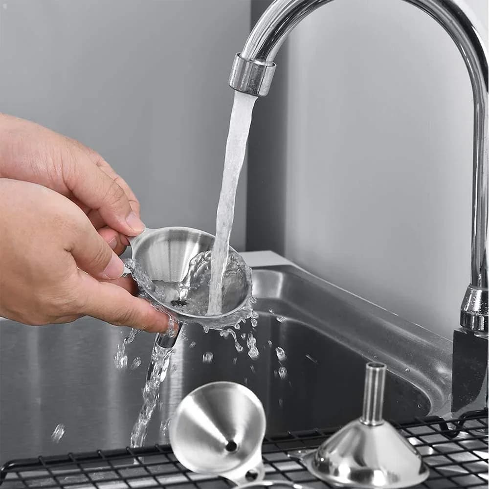 Juego de 3/5 embudos de cocina de acero inoxidable, embudos metálicos aptos para alimentos para llenar botellas, embudos pequeños para aceites esenciales y especias