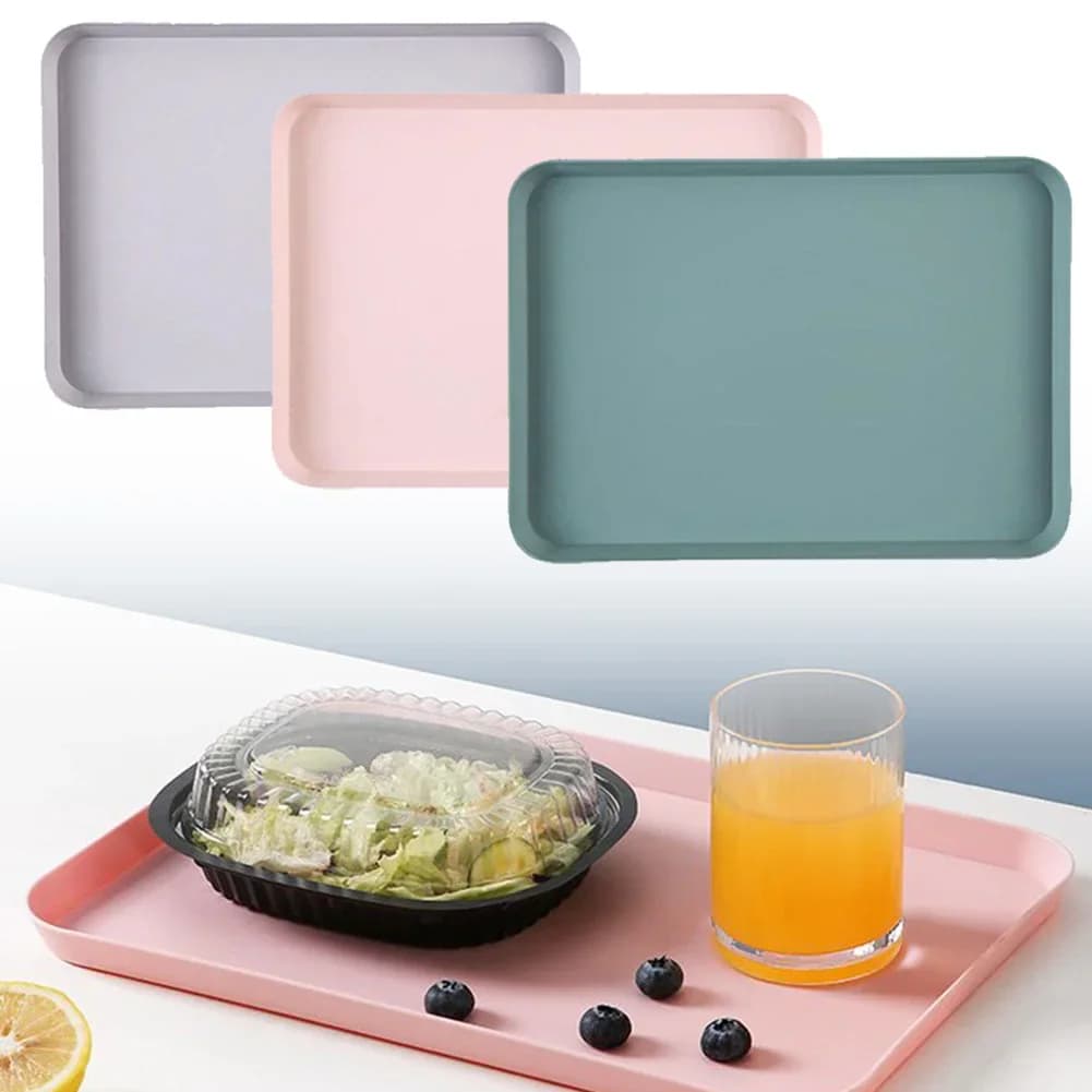 Bandeja de servir rectangular, bandeja cuadrada antideslizante y resistente a los arañazos, bandeja de plástico para servir comida, té, fruta y postres en casa