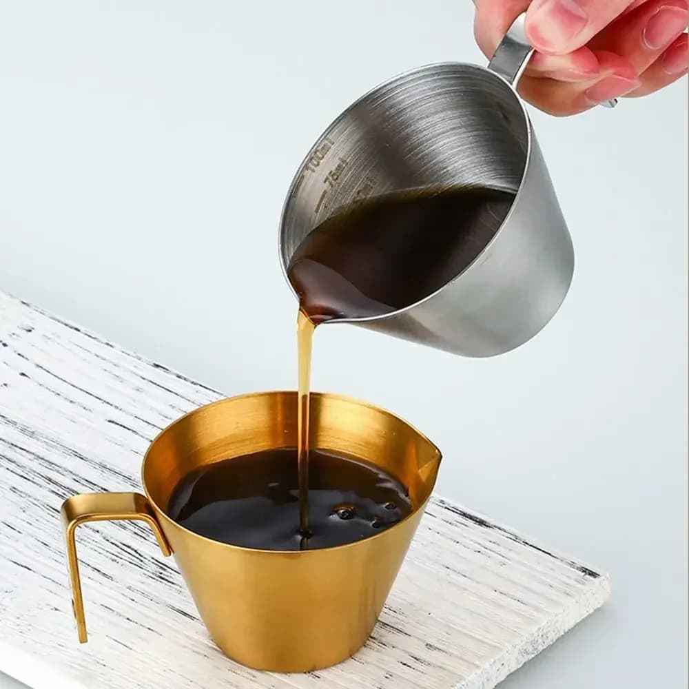 Vaso de extracción de café de acero inoxidable 304 con escala, pequeño vaso medidor para leche, cuchara, taza medidora para espresso, utensilio de cocina