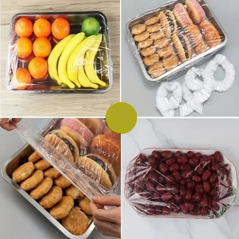 50 fundas reutilizables elásticas de PE para alimentos: tapas de plástico estirables para pan, frutas y snacks | Sello transparente duradero