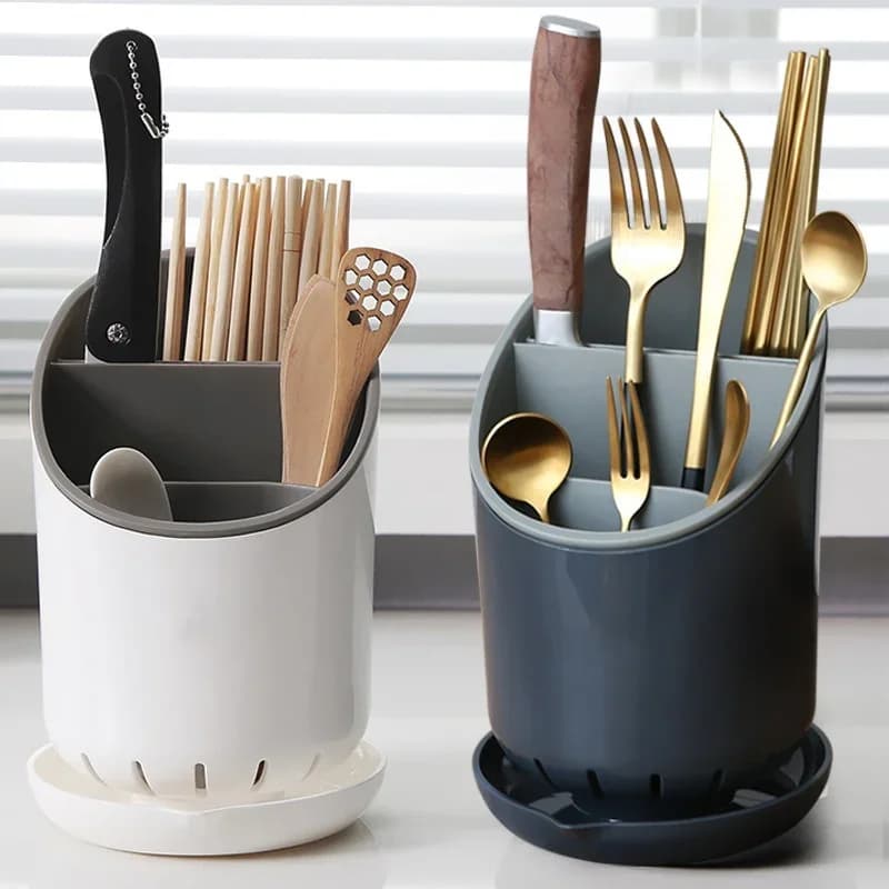 1 Pc estante de almacenamiento de plástico para vajilla, soporte de drenaje para palillos, cuchillo, cuchara y tenedor con bandeja, estante de drenaje para el hogar