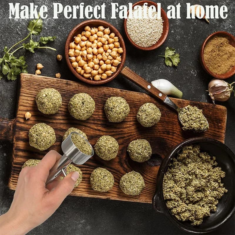 Molde cuchara para falafel y albóndigas de acero inoxidable - Utensilio profesional antiadherente