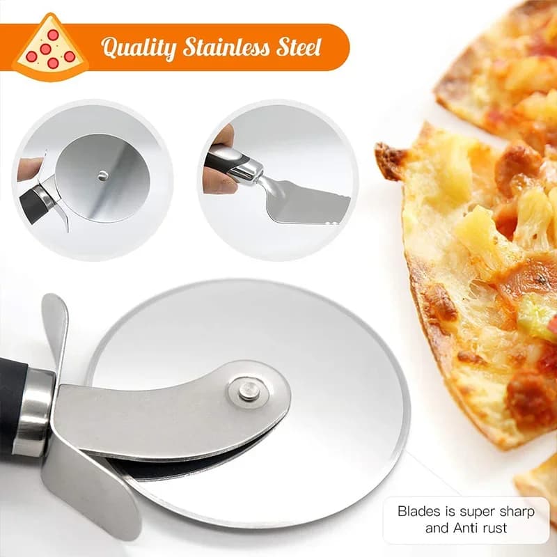 Cortador de pizza premium de acero inoxidable, herramientas de cocina, rueda y servidor, cuchillo para gofres, galletas, pastel, pan y masa