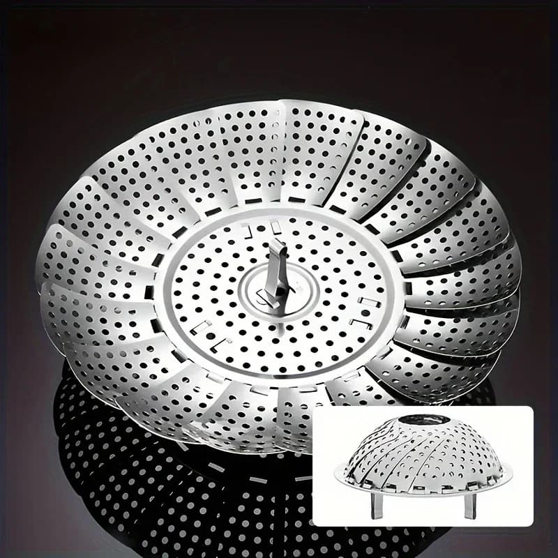 Cesta vaporera extensible de acero inoxidable - ajustable de 6-10.5" y plegable para ollas | rejilla vaporera para verduras saludable, duradera y fácil de limpiar