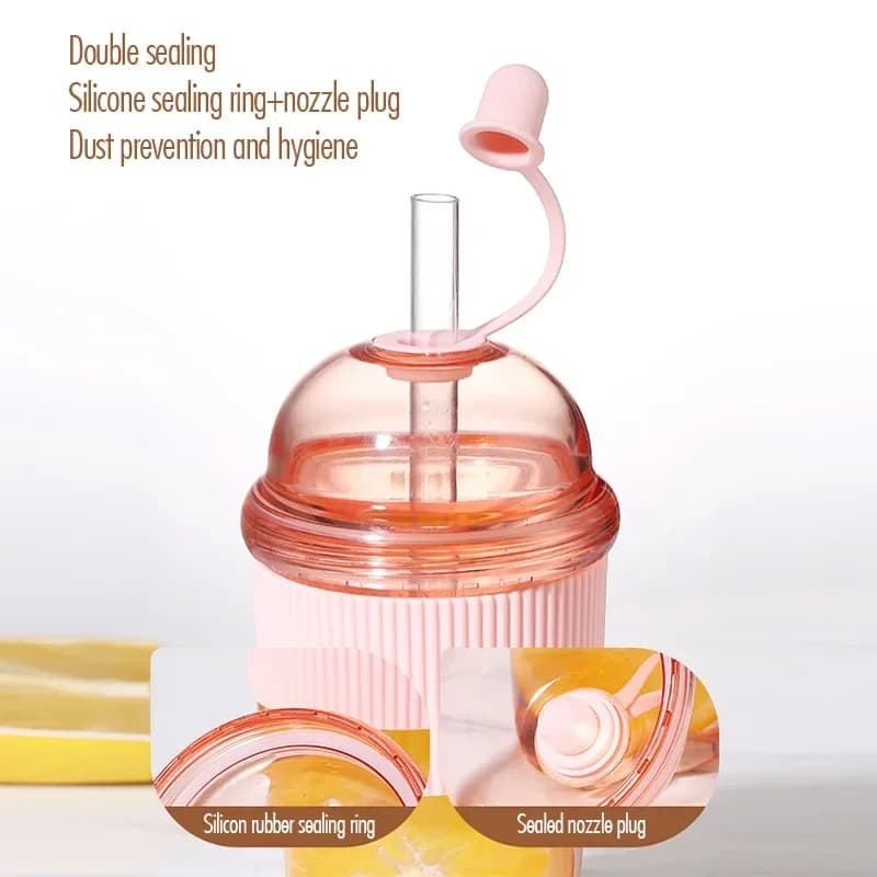 1pc vaso portátil con pajita abatible de 430ml, plástico, estilo ins, botella de agua de gran capacidad, para té, café, leche, resistente al calor, vasos para jugo y gelatina