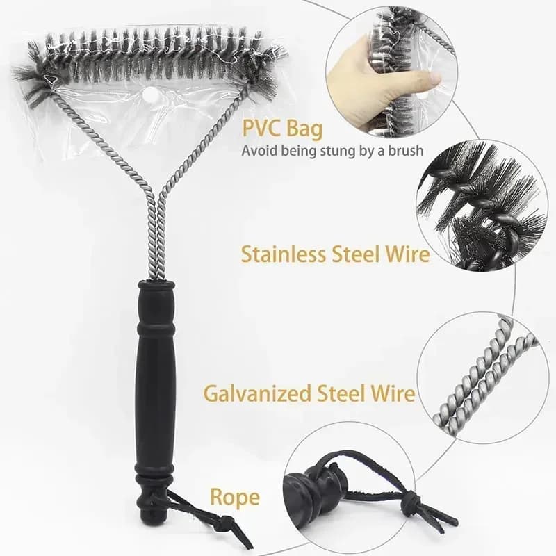 Cepillo para barbacoa, herramienta de limpieza, acero inoxidable, cepillo limpiador antiadherente, accesorios para barbacoa, cepillo de alambre de acero inoxidable