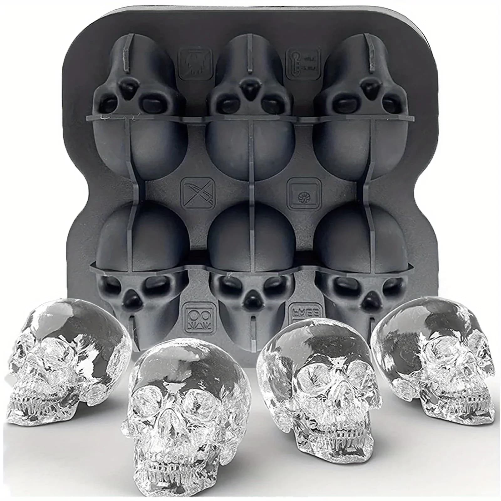 Molde de silicona para bola de hielo en forma de calavera 3D, bandejas flexibles para cubitos de hielo, libres de BPA, para congelador, moldeador de bolas de hielo para cócteles con calavera de terror