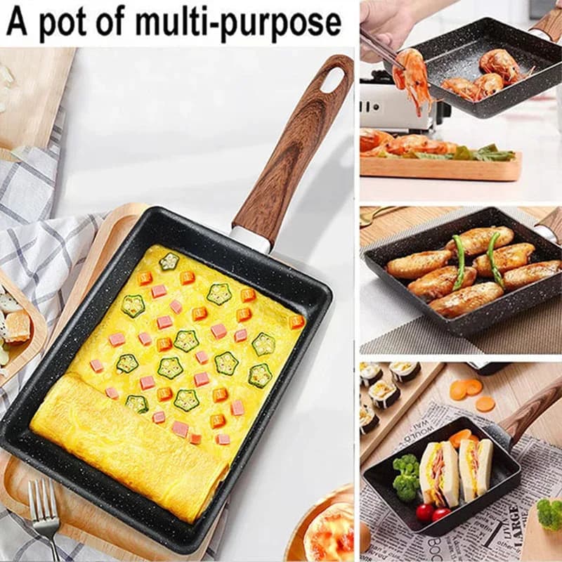 Sartén japonesa para tamagoyaki, antiadherente, para huevo, rectangular, pequeña, con utensilios de cocina