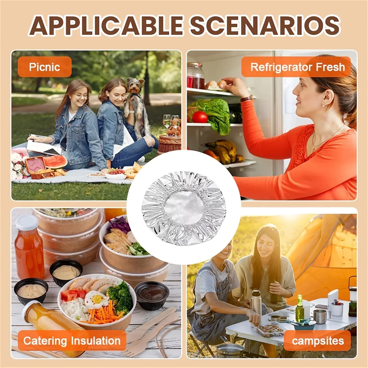 10/100pcs Tapa de papel de aluminio resistente al calor, aislamiento para cuencos y platos, mantiene la comida caliente y fresca, film transparente de grado alimentario