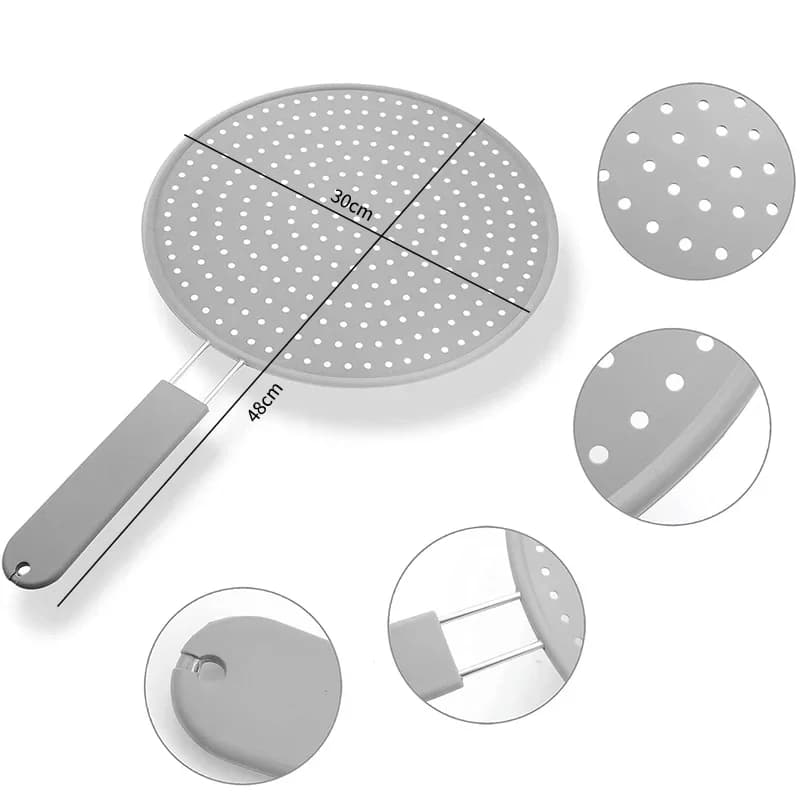 Pantalla antisalpicaduras de silicona con asa, resistente al calor, protector contra salpicaduras de aceite, tapa para escurrir, cubierta para sartén