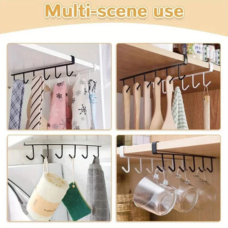 1 pieza de estante de cocina organizador colgante para ropa, soporte para tazas, soporte para vasos y tazas, rack de almacenamiento con 6 ganchos