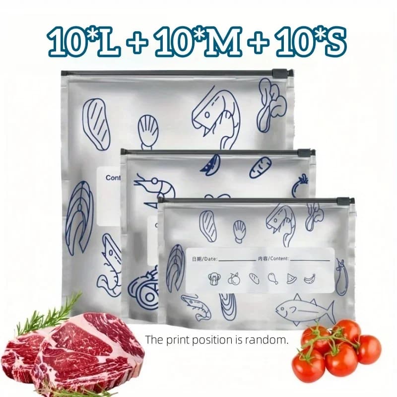 10/60 bolsas de almacenamiento de papel de aluminio, bolsas selladas para congelador, organizadores, envasado de alimentos, reutilizables, a prueba de olores, esencial de cocina