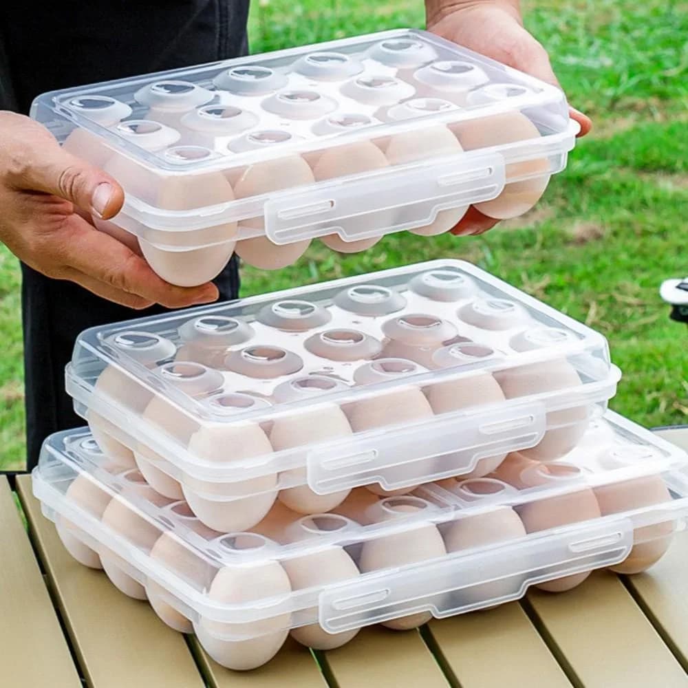 Huevera de plástico con tapa para frigorífico - Organizador portátil para nevera, camping y exteriores