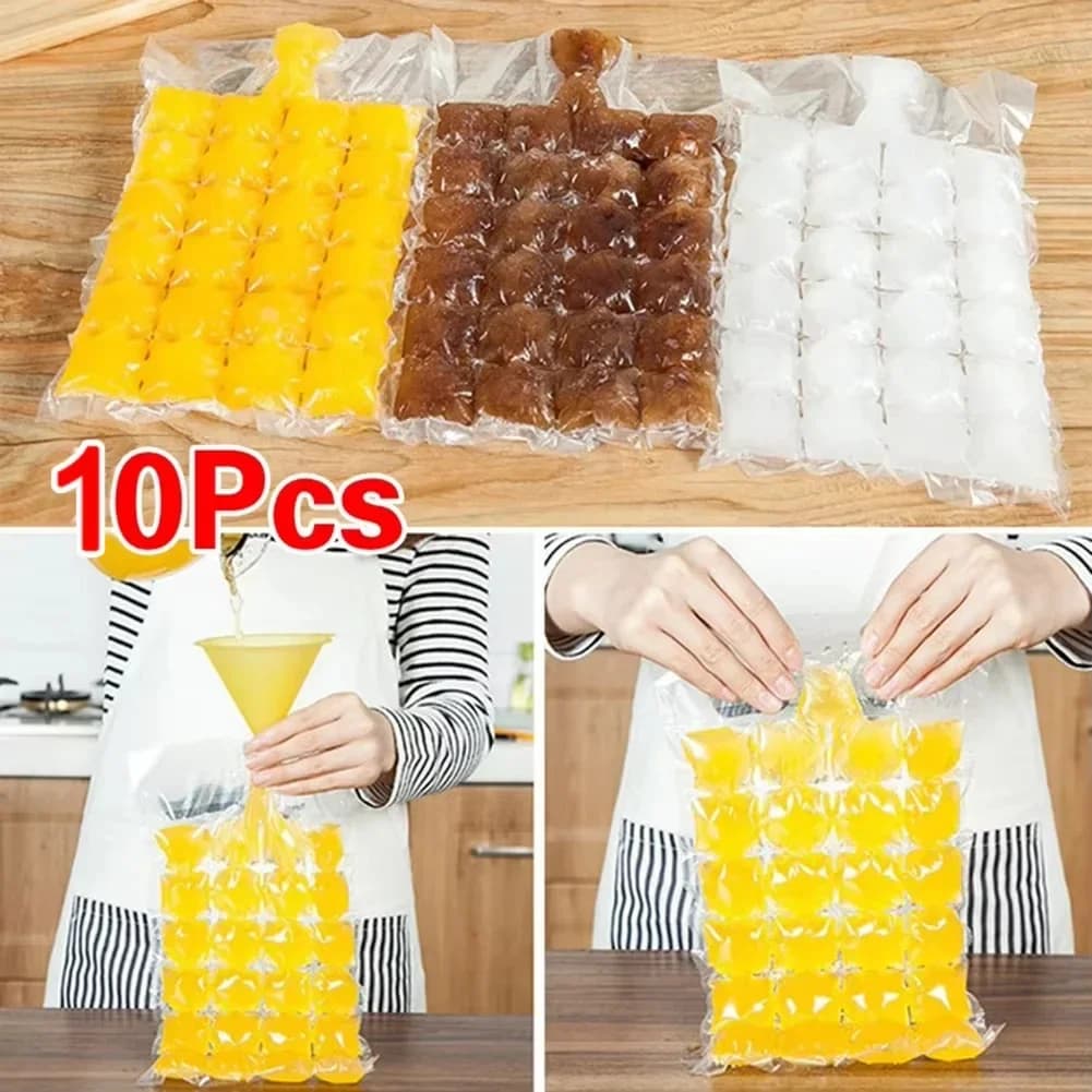 Paquete de 10 a 100 piezas de bolsa de hielo desechable, molde de cubitos de hielo en rejilla para barra, bolsa de bandeja de hielo con cierre automático, bolsa/caja de cubitos de hielo comestibles congelados