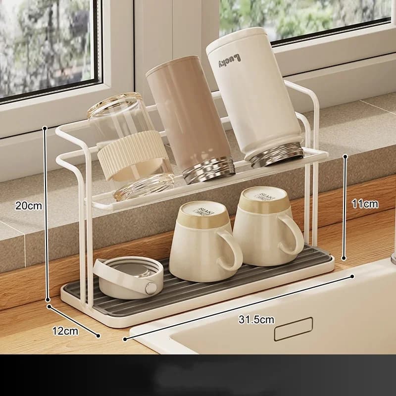 Estante doble de acero inoxidable para vasos de cocina, colgante boca abajo, soporte de almacenamiento para tazas, bandeja doméstica