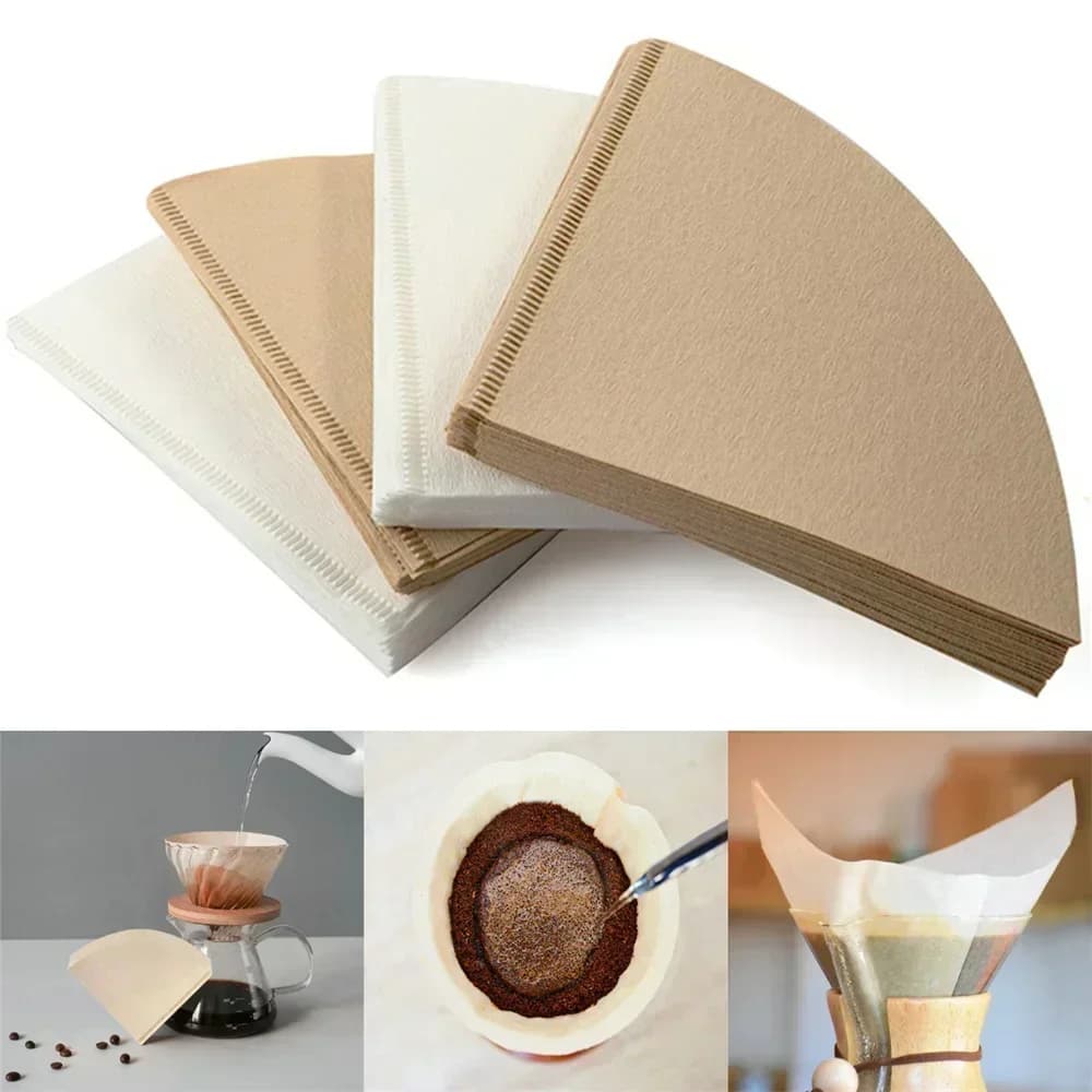 40/100Pcs papel de filtro de café en forma de V, sin blanquear, desechable, grado alimentario, filtros V60 para café de vertido y café de goteo