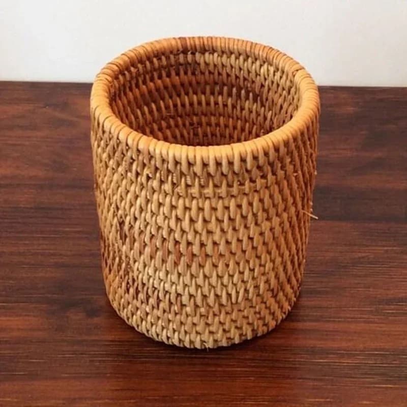 Caja de almacenamiento rattan para cubiertos y utensilios de mesa, organizador doméstico para palillos, palas, cucharas, cuchillos y tenedores