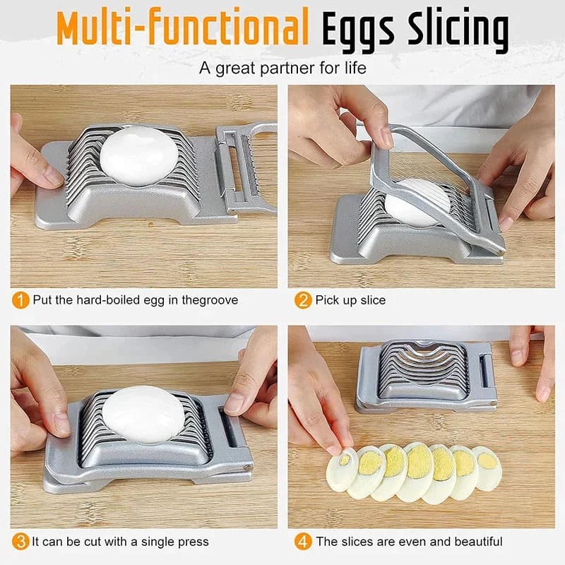 Cortador de huevos de aluminio resistente para huevos duros, cortador de fresas de acero inoxidable, rebanador múltiple para fruta blanda