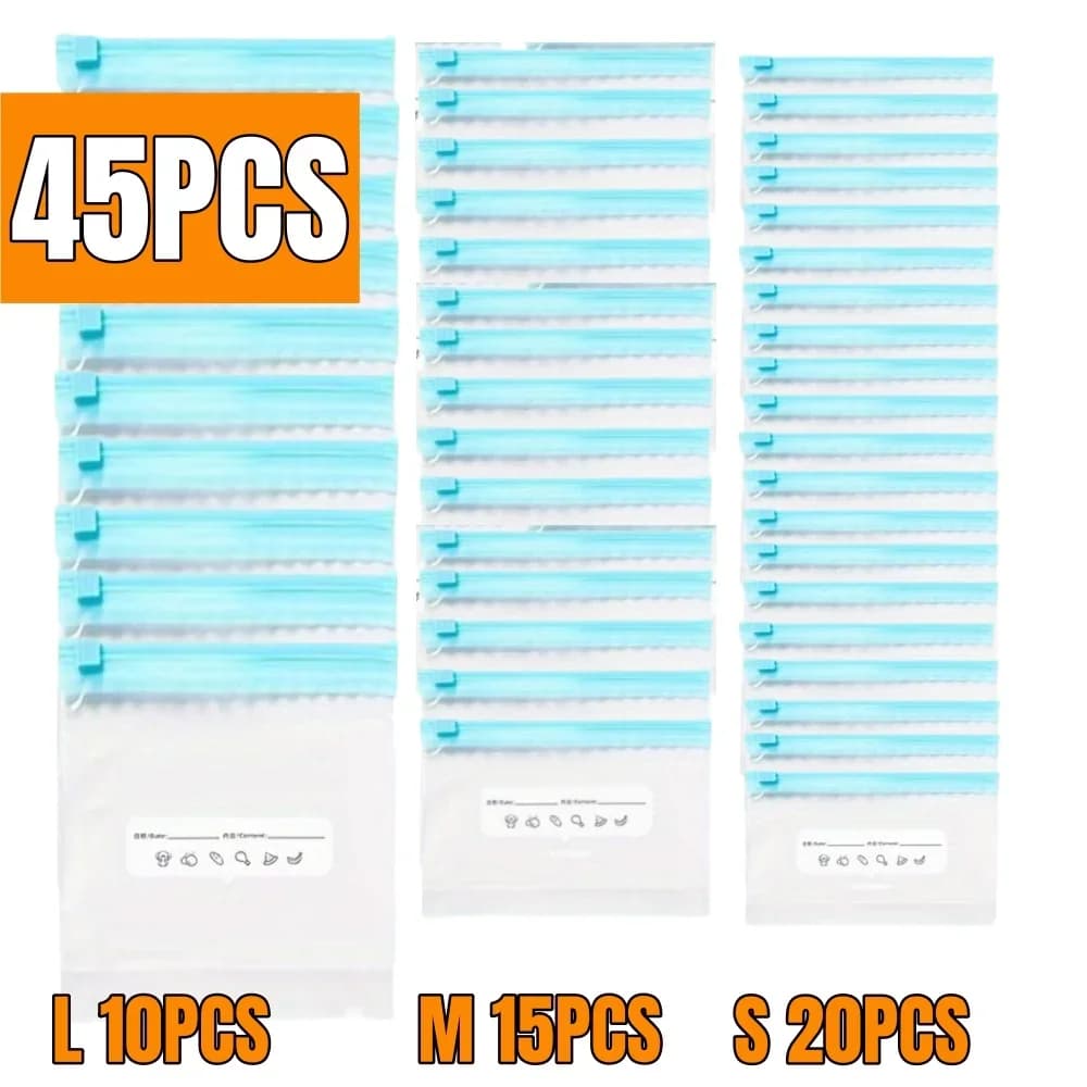 10-90pcs Bolsas de almacenamiento frescas con cierre hermético para frutas, cereales, verduras y carne, a prueba de fugas, para congelador