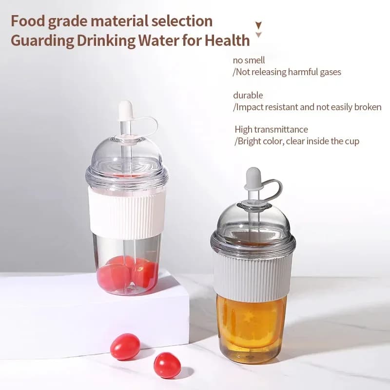 1pc vaso portátil con pajita abatible de 430ml, plástico, estilo ins, botella de agua de gran capacidad, para té, café, leche, resistente al calor, vasos para jugo y gelatina