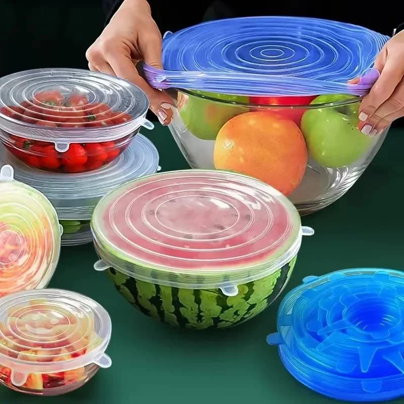 6 piezas de tapas de silicona extensibles, cubiertas para cuencos de alimentos, cubiertas reutilizables para conservar alimentos, tapa retráctil multifuncional para mantener la frescura