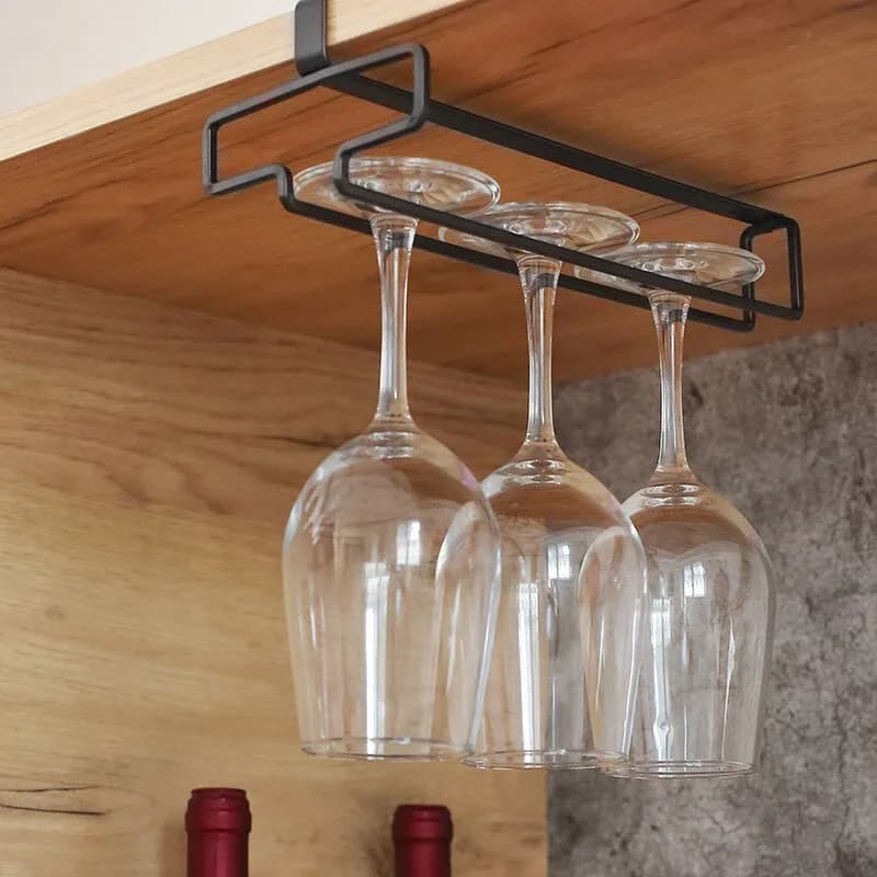 Estante colgante para almacenamiento de copas de vino tinto, soporte doméstico para copas de pie alto sin perforar, escurridor invertido