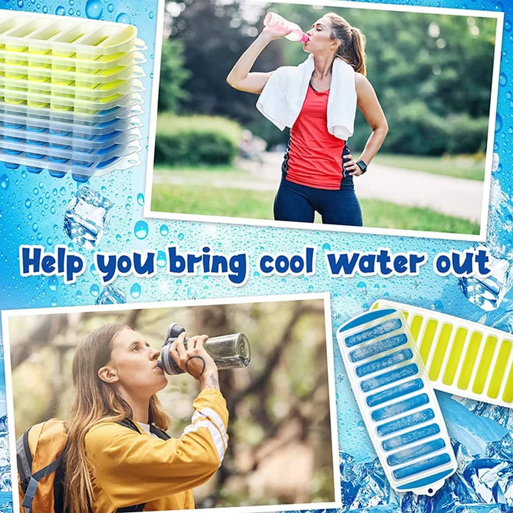 Cubitera de plástico con tapa y salida fácil Molde reutilizable para palitos de hielo para agua y botellas deportivas