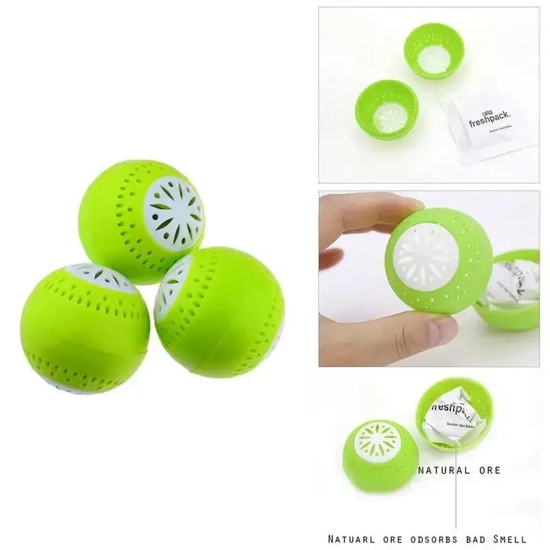 Desodorante para refrigerador de 3 piezas/juego, bolas eliminadoras de olores con carbón activo, producto de limpieza doméstica para cocina