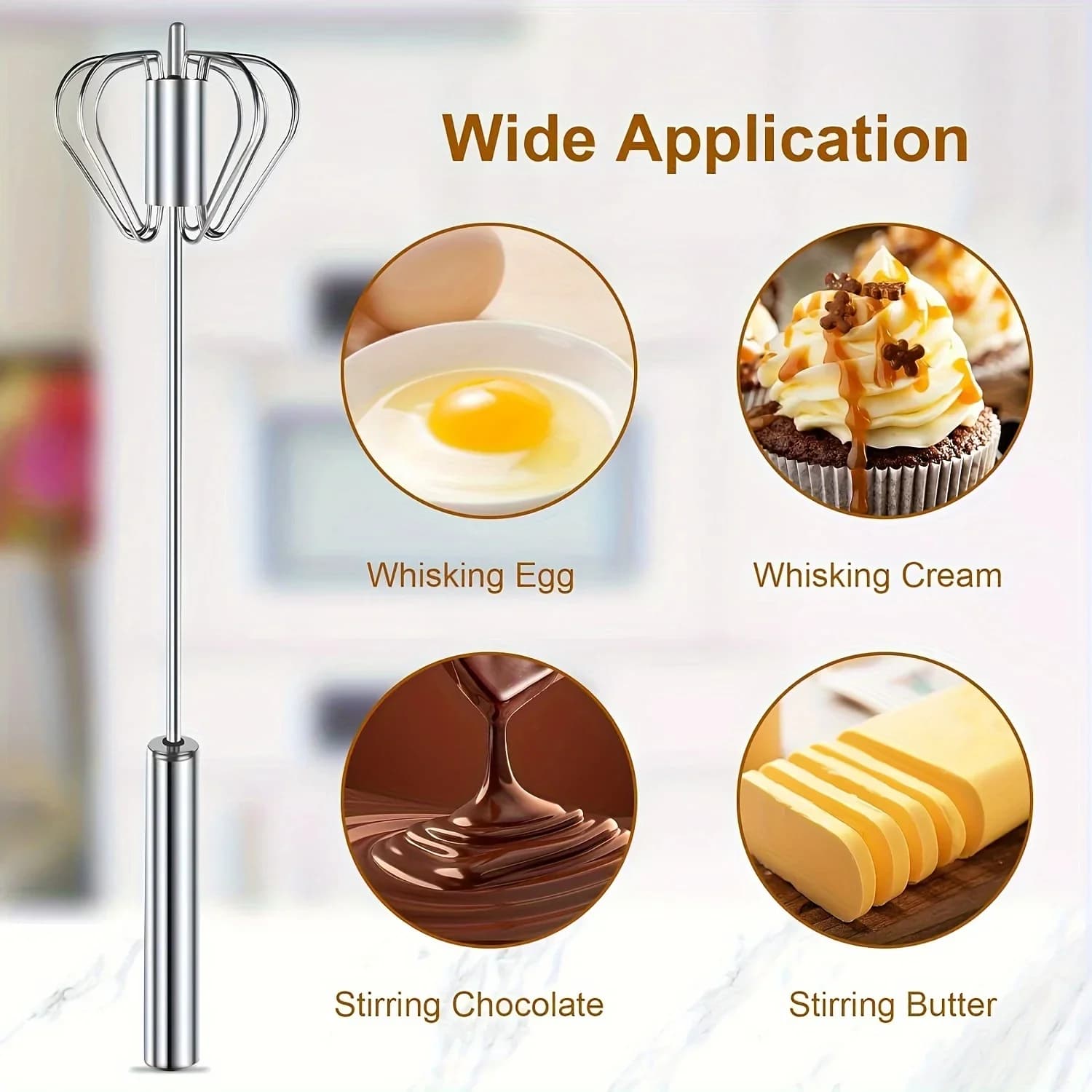 Batidor de huevos de acero inoxidable, mezclador semiautomático duradero para mezclar nata y huevo sin esfuerzo, remover y batir para cocina y repostería
