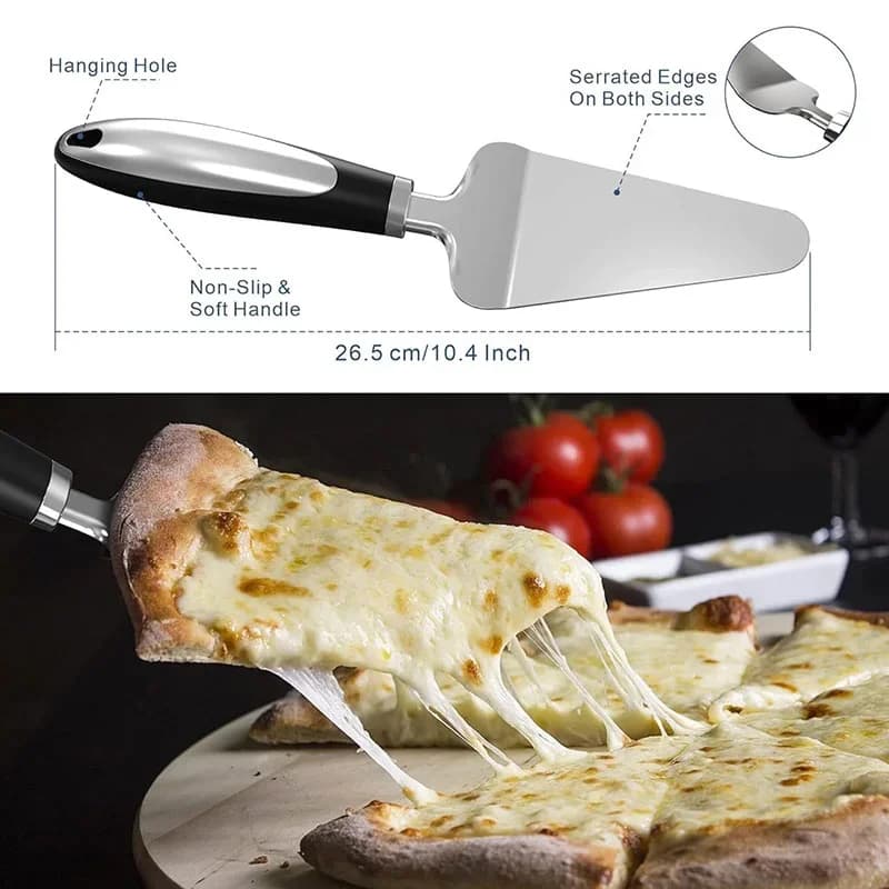 Cortador de pizza premium de acero inoxidable, herramientas de cocina, rueda y servidor, cuchillo para gofres, galletas, pastel, pan y masa