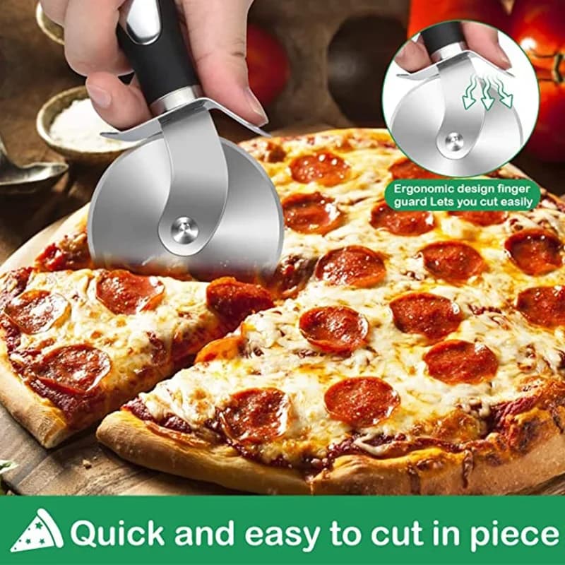 Cortador de pizza premium de acero inoxidable, herramientas de cocina, rueda y servidor, cuchillo para gofres, galletas, pastel, pan y masa