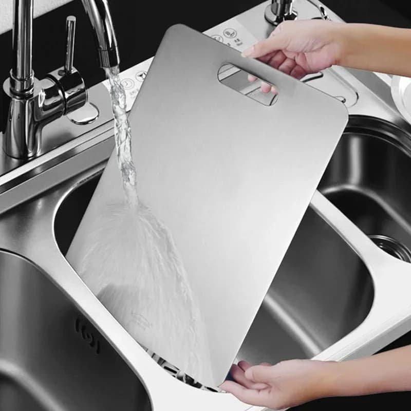 Tabla de cortar de acero inoxidable de 3 piezas: tabla de picar de doble cara y gran resistencia para carne, verduras, amasado de masa y preparación de cocina