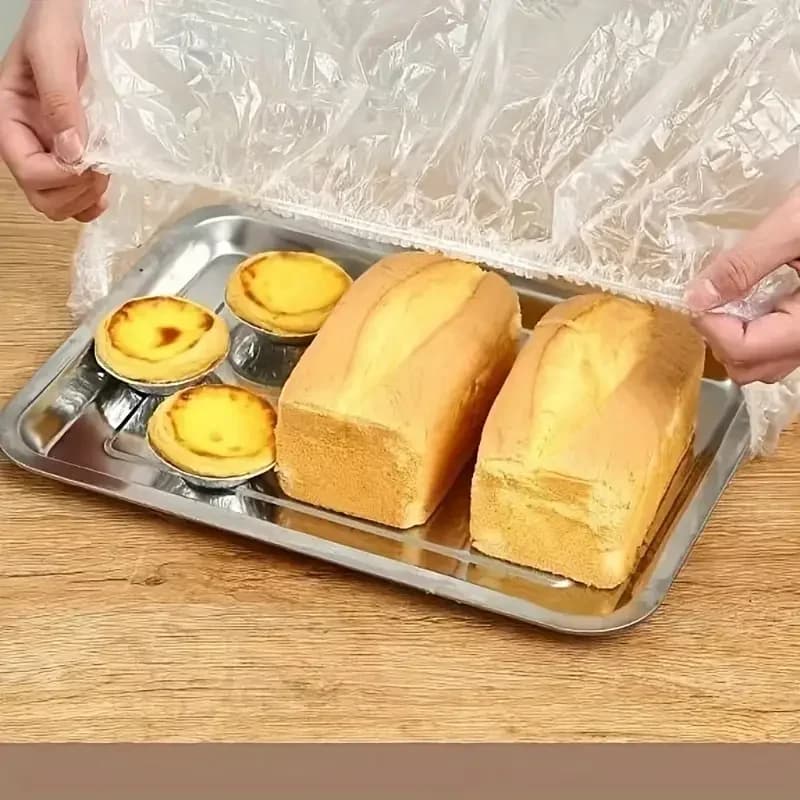 50 fundas reutilizables elásticas de PE para alimentos: tapas de plástico estirables para pan, frutas y snacks | Sello transparente duradero