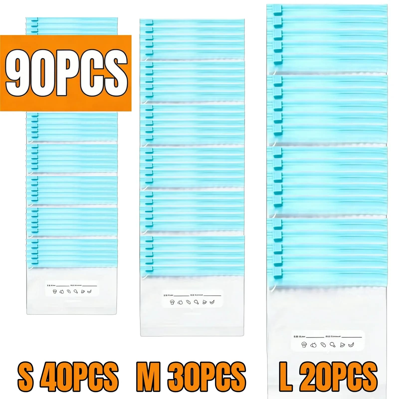 10-90pcs Bolsas de almacenamiento frescas con cierre hermético para frutas, cereales, verduras y carne, a prueba de fugas, para congelador