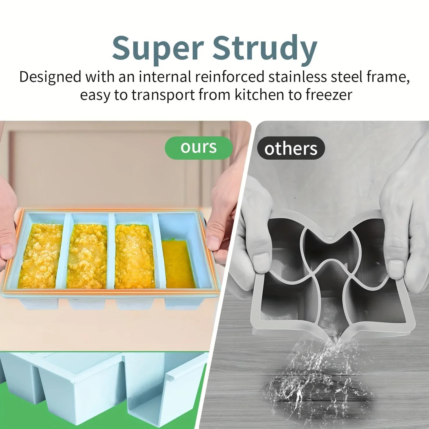 Juego de 1/4 moldes grandes rectangulares para cubitos de hielo con tapa, bandejas apilables para congelador para botellas, bebidas, cubos largos, artículos de cocina