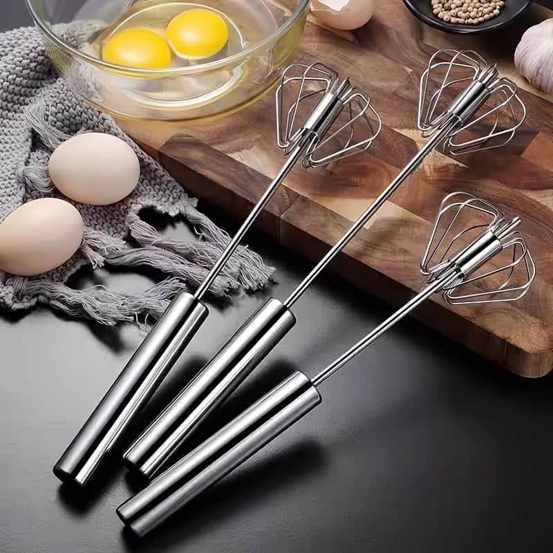 Batidor de huevos de acero inoxidable, mezclador semiautomático duradero para mezclar nata y huevo sin esfuerzo, remover y batir para cocina y repostería