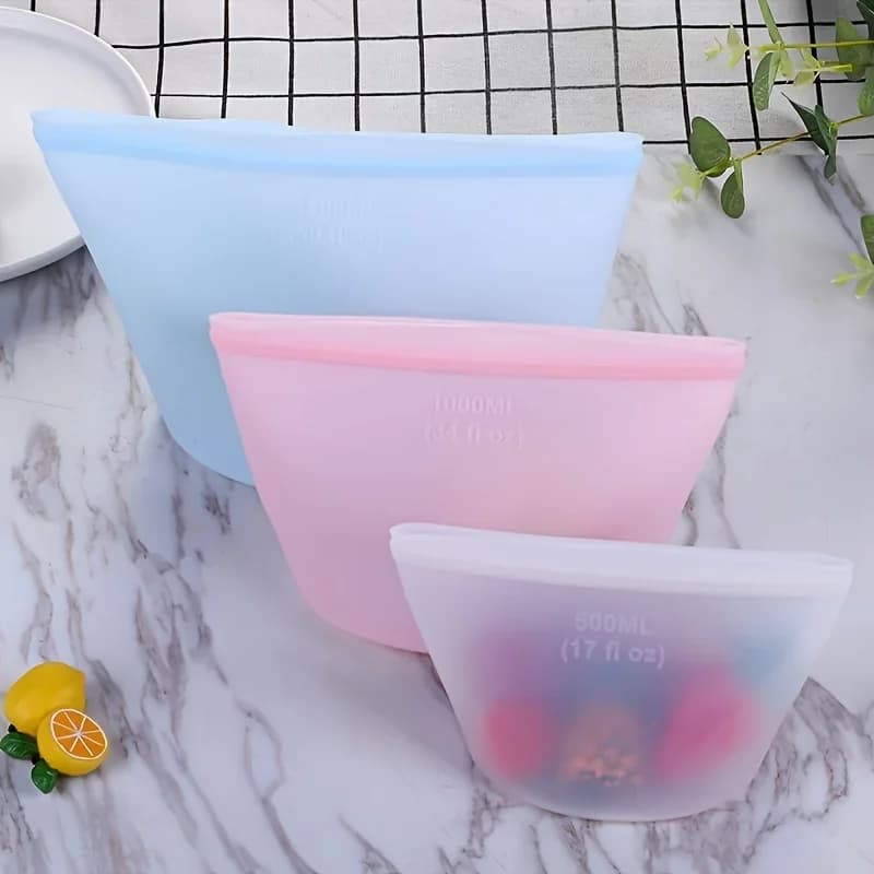 1/3pcs bolsas reutilizables de silicona para alimentos, bolsas de almacenamiento herméticas tipo ziplock para nevera y congelador, para conservar la frescura y organizar la cocina