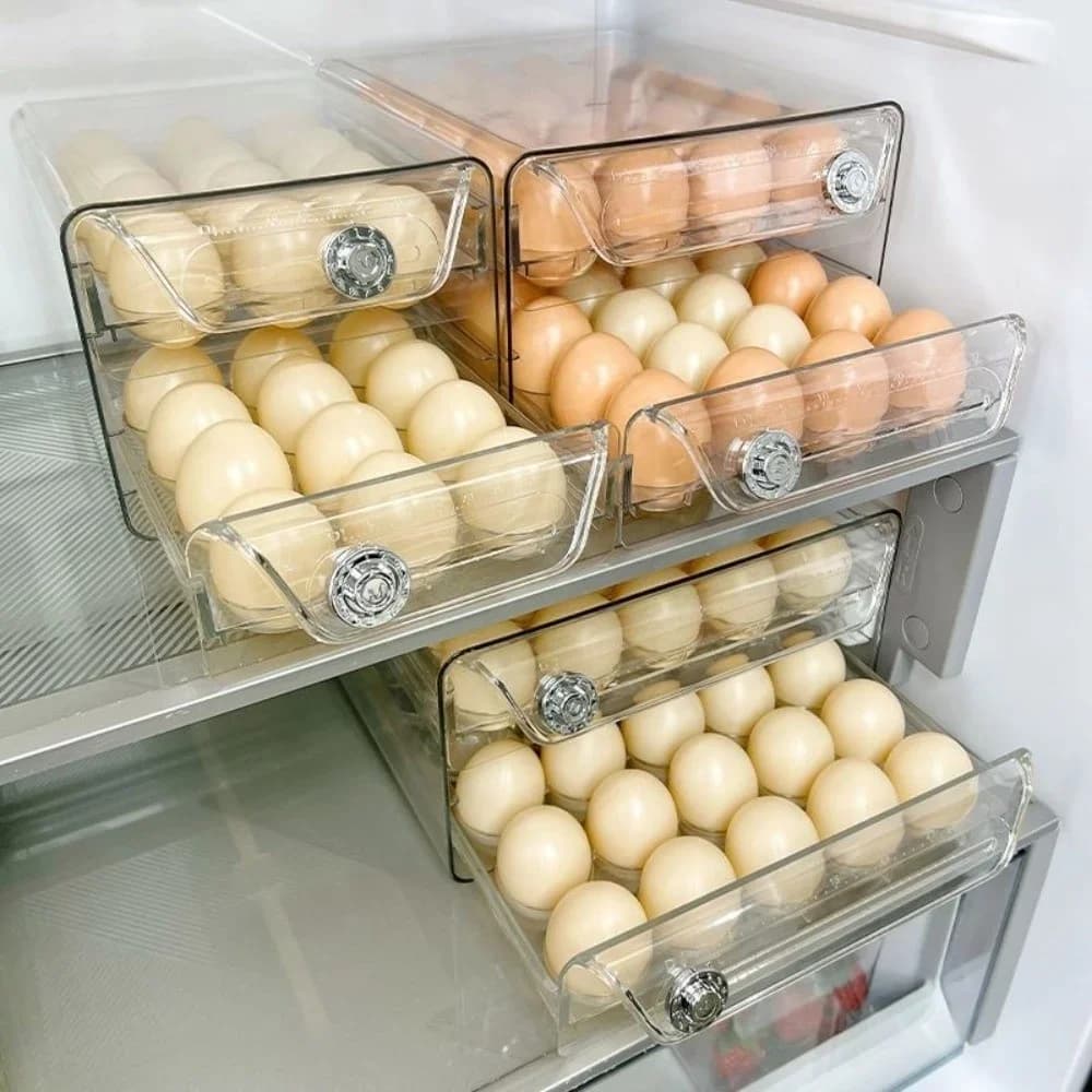 Caja transparente para almacenar huevos, doble capa, soporte de plástico transparente para huevos, escala de tiempo, gran capacidad, organizador de cajón para huevos