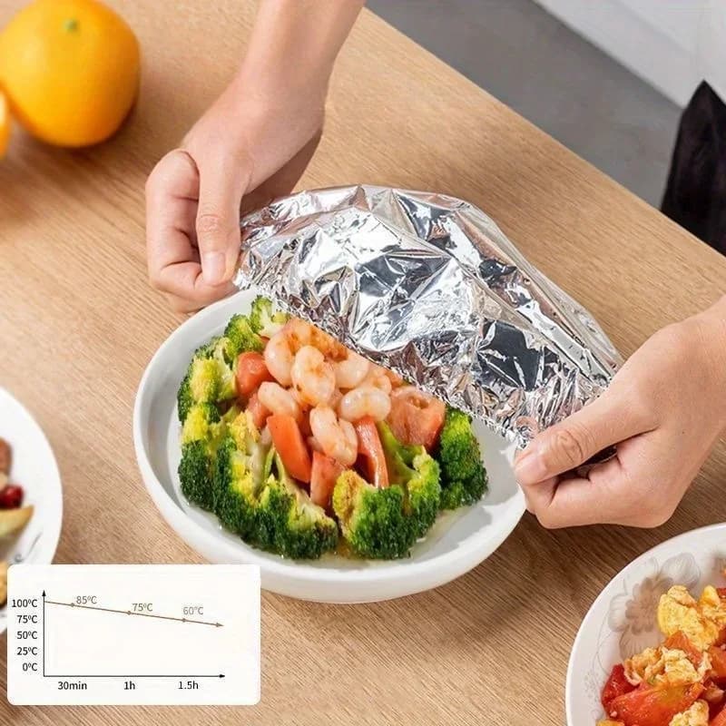 10/100pcs Tapa de papel de aluminio resistente al calor, aislamiento para cuencos y platos, mantiene la comida caliente y fresca, film transparente de grado alimentario